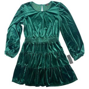 City Triangles Womens Size XXL Green Velvet Long Sleeve Tiered Dress WORN ONCE